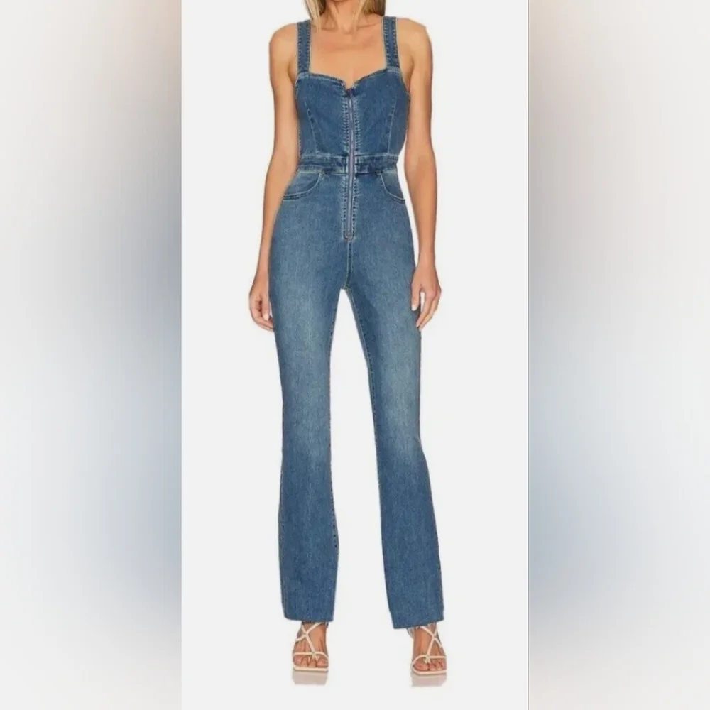 Free People We The Free Crvy 2nd Ave One Piece Jumpsuit Curulean Denim Size 4 - Picture 2 of 11